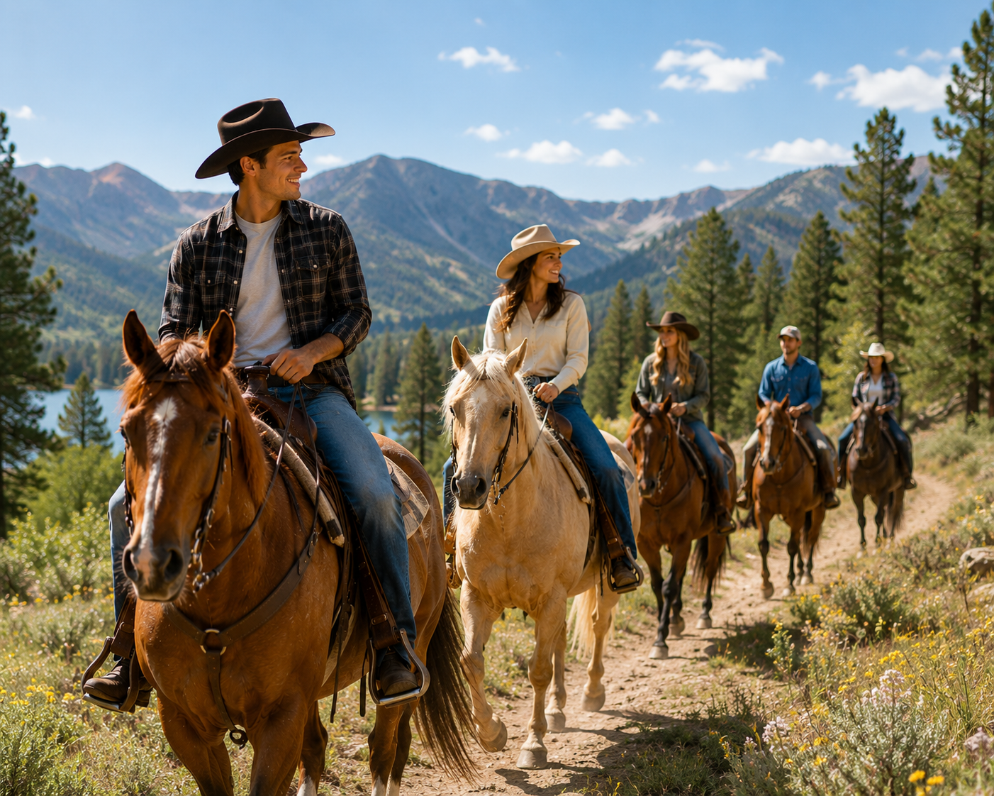 Riders on a trail