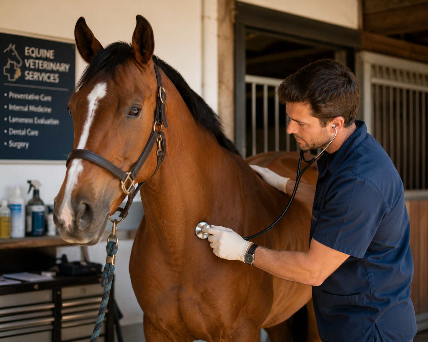 Veterinarian examining a horse